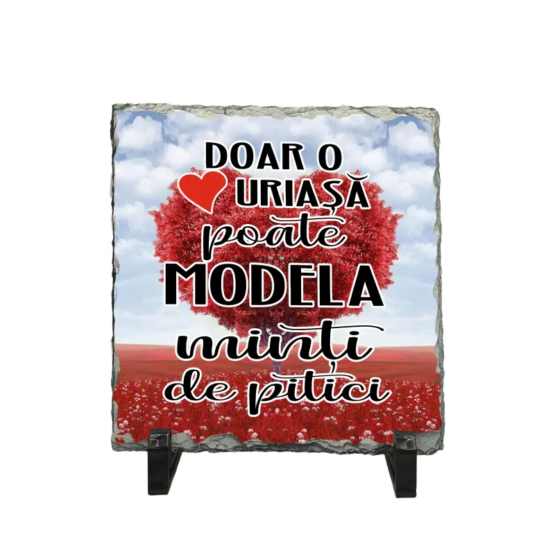 Doar o inima uriasa poate modela minti de pitici, piatra ardezie personalizata, cu mesaj model, pa076